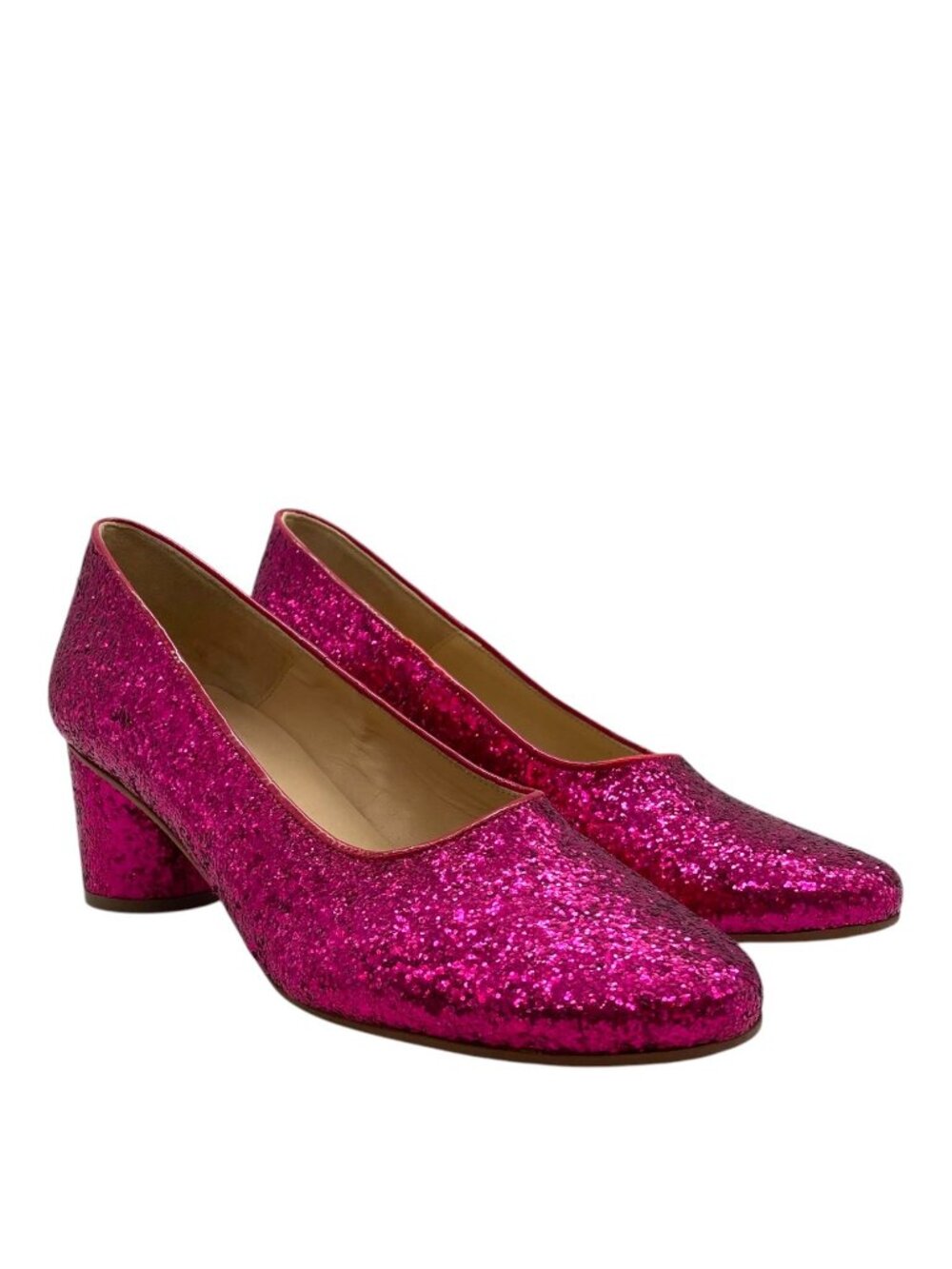 STINE GOYA Pink Glitter Pumps 10 Magenta Sparkly Dress Shoes 2.25" Heel Coquette